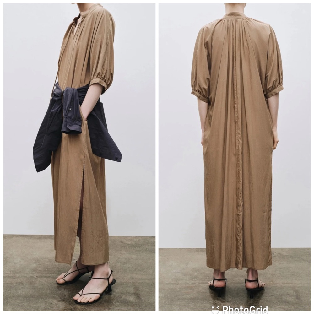 MIJEONG PARK SHIRRED MAXI DRESS IN CAMEL